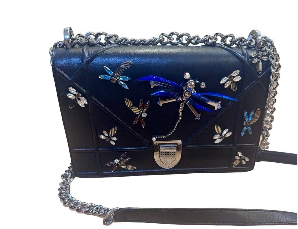 Christian Dior Diorama Dragonfly Crystal Embellished Leather Shoulder Bag
